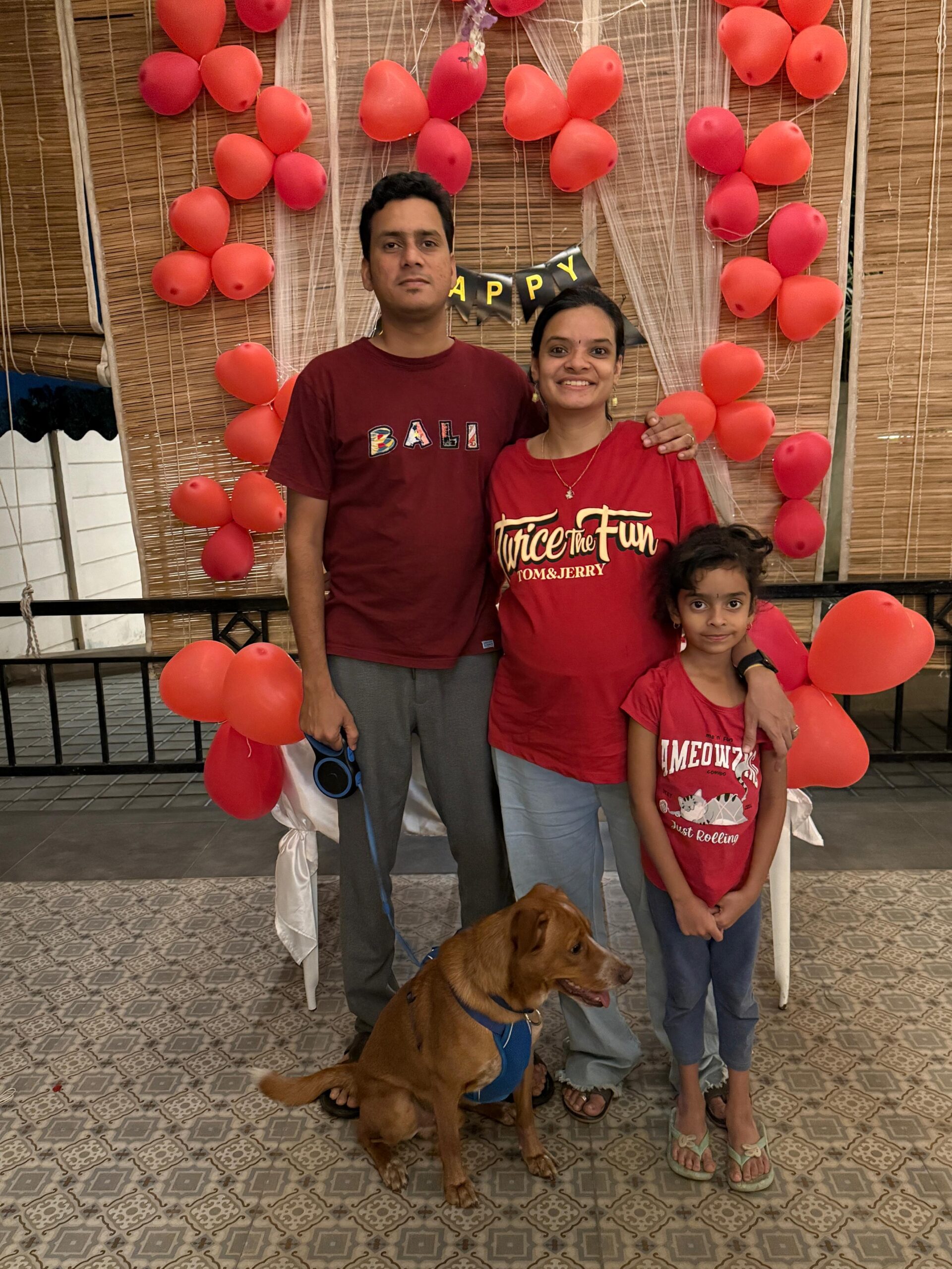 Family celebrating — Sreepradhaa's birthday with Vishvanath, Dhruthi and Veera